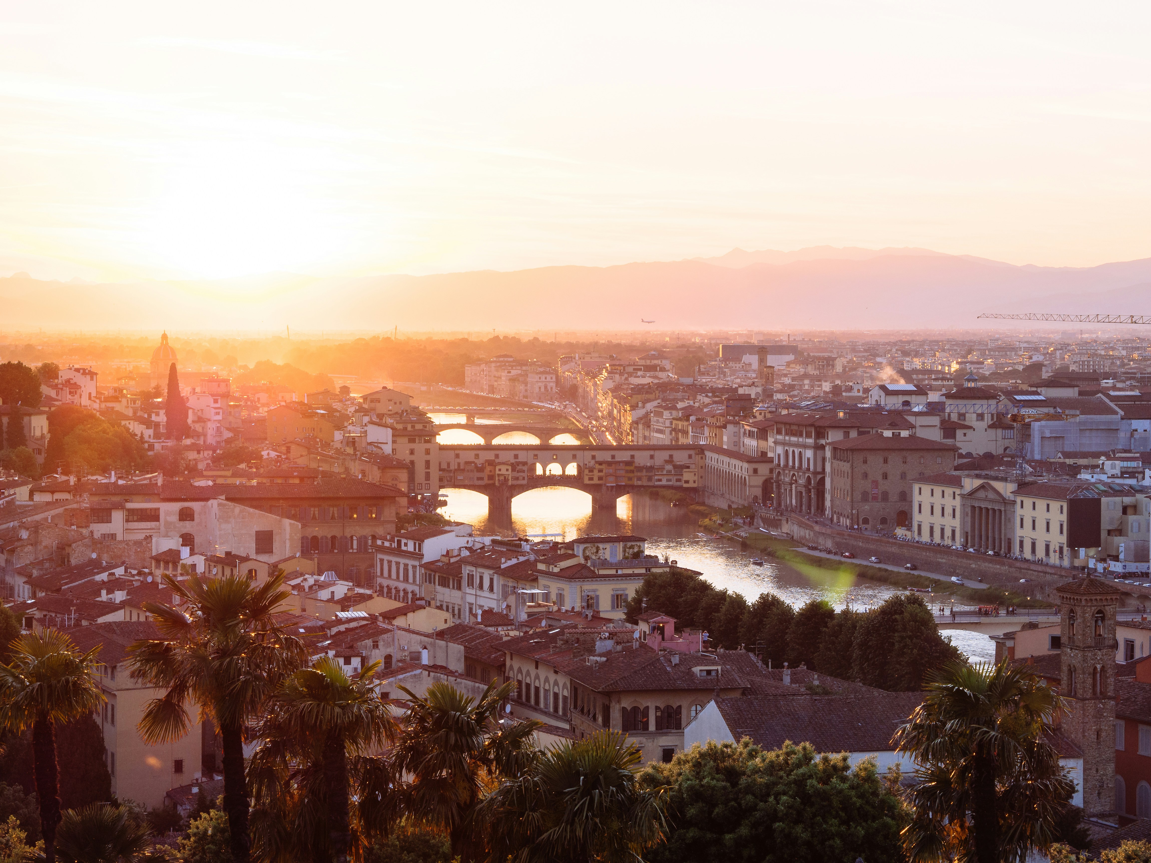Sunset over Ponte Vecchio and the Arno
